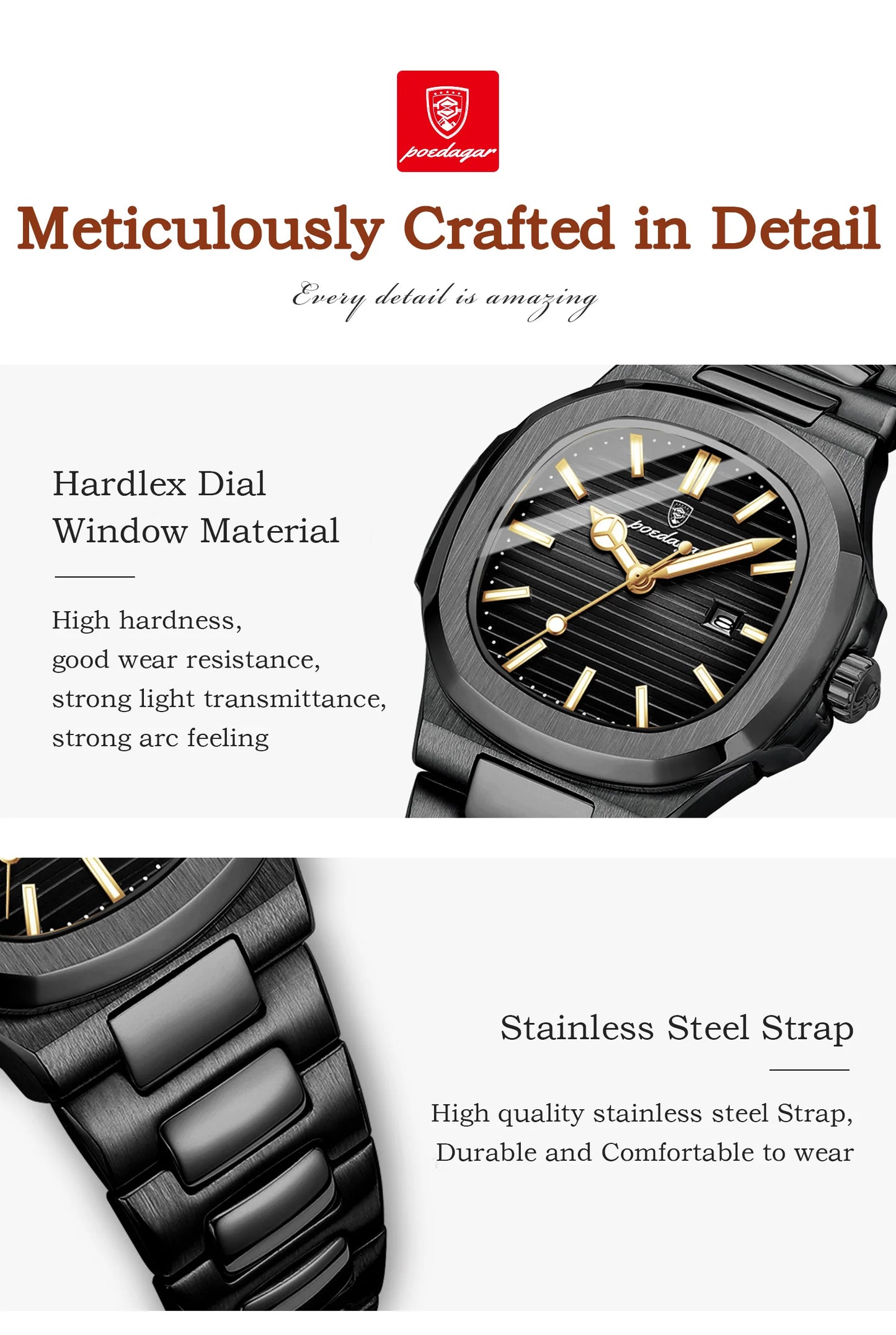 POEDAGAR Trendy Women’s Wristwatch Stainless Steel Date Quartz Ladies Watch Waterproof Luminous Original Watches For Woman Reloj