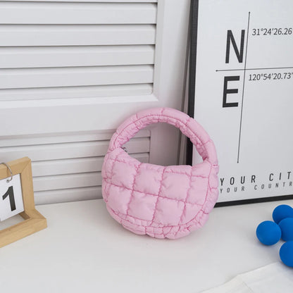 Candy bag Fashion Mini Puffer Tote Bag Quilted Circle Phone Purse  Elegant  Soft Nylon Padded Key Pouch Simple Trend Handbag