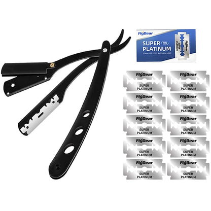 Men Shaving Barber Razor Black Classic Folding Shaving Knife Armpit Hair Pubic Hair Shaver Stainless Steel Straight Razor Holder