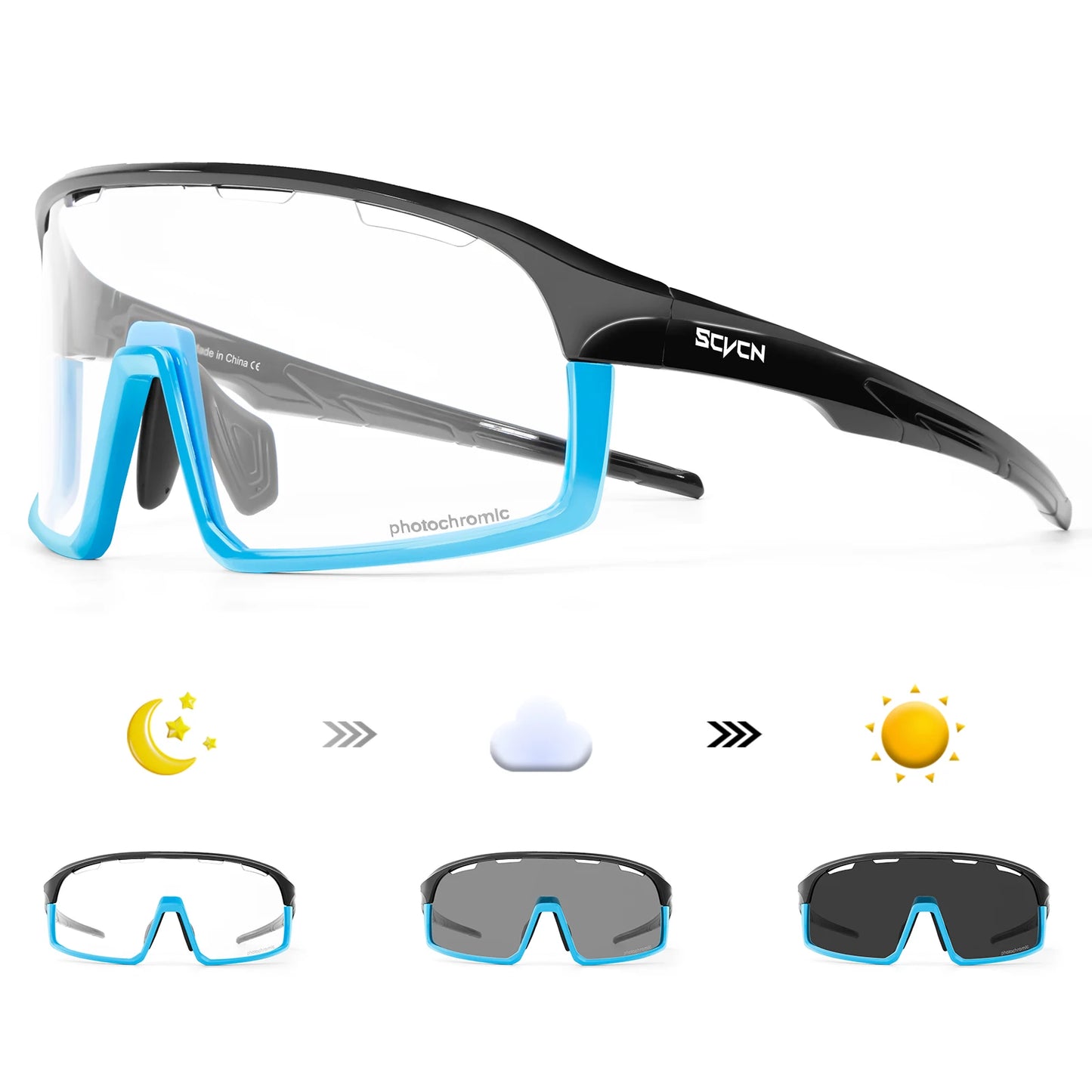 SCVCN Photochromic Cycling Glasses Hiking Drive Bicycle Sports Sunglasses Outdoor Running Sunglasses Men MTB Road Bike Glasses