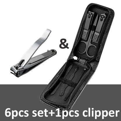 Ouriner 6-18Pcs Portable Manicure Sets Pedicure Kits Bright Black Nail Clipper Set Personal Care Tools Eyebrow Scissors