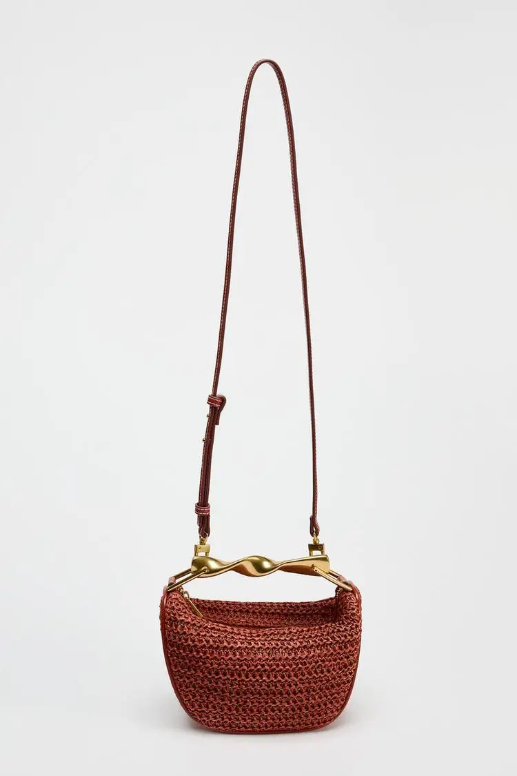 Summer Half-Moon Beach Straw Shoulder Bags Women's Straw Bucket Bag Purse Woven Straw Handbags Casual Tote Crossbody Bag