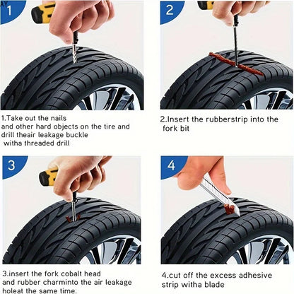 Emergency Tire Repair Kit - Quick Fix Heavy-Duty Glue & Rubber Strips for Cars/Trucks/RVs Puncture, On-the-Go Safety