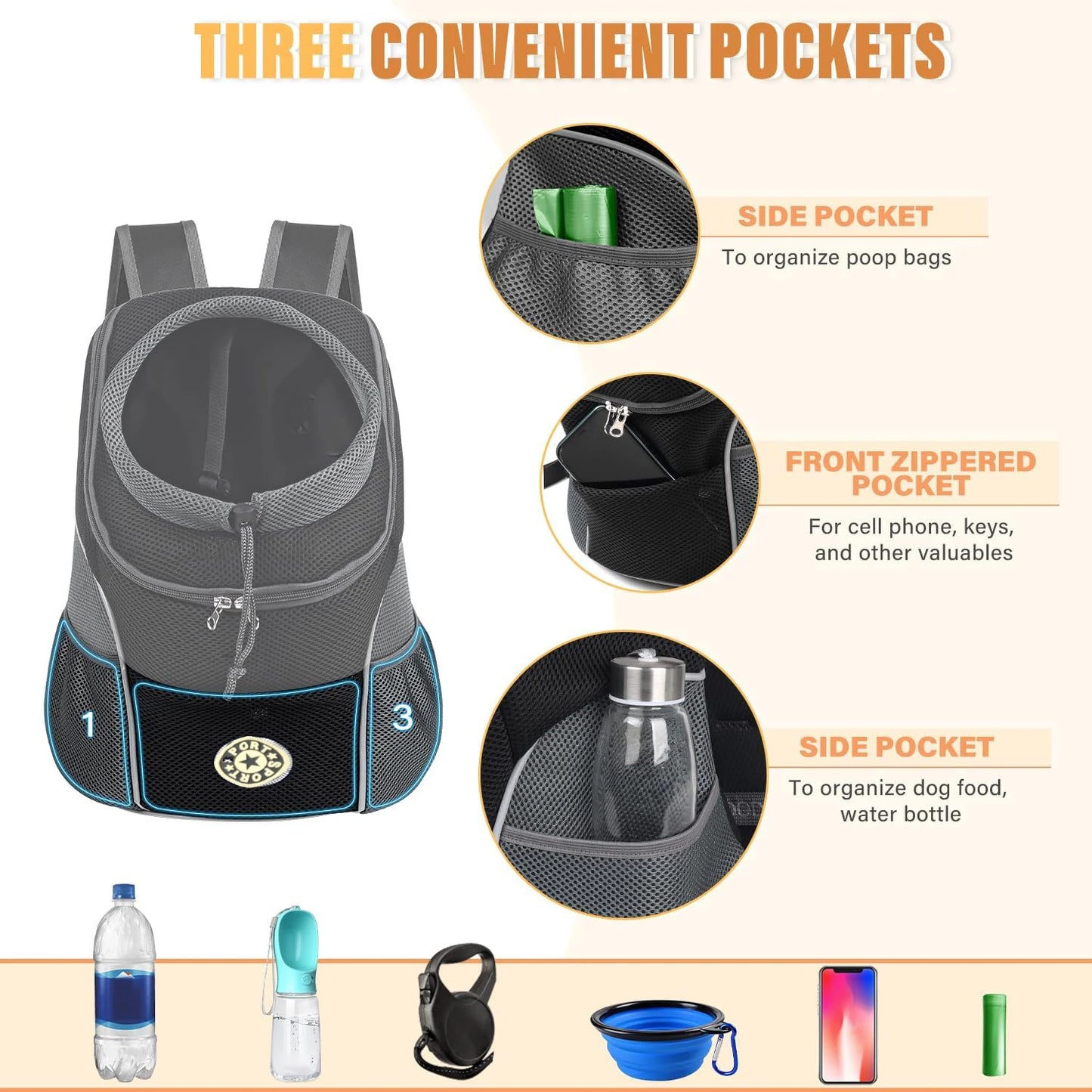 Pet Backpack Carrier for Small Dogs & Cats - Front-Folded Travel Backpack with Ventilation Mesh & Harness-Like Zipper Lock