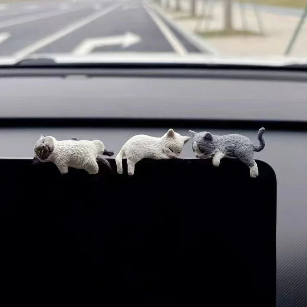 Funny Sleeping Cats Car Center Console PVC Ornaments Navigator Screen Rearview Sleeping Kitten Ornaments Decoration Car Figurine