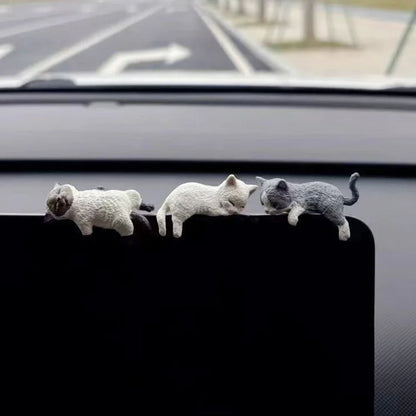 Funny Sleeping Cats Car Center Console PVC Ornaments Navigator Screen Rearview Sleeping Kitten Ornaments Decoration Car Figurine
