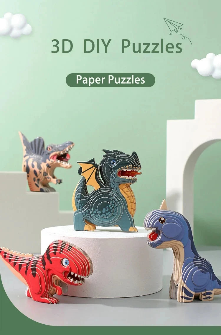 3D Jigsaw Puzzles for Kids Jurassic World Dinosaur Educational Toys Paper Animal Puzzle Cartoon Model Toys Children's Day Gift