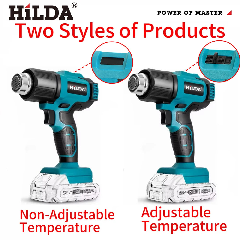 HIDLA 21V Handheld Hot Air Gun Temperature Rechargeable Cordless Two Styles For Makita Battery Electric Heating Gun With Nozzle
