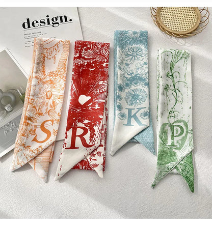 26 Letters Tarot Constellation Bag Scarf Twill Silk Scarves Women New Neckerchief Hair Headbands