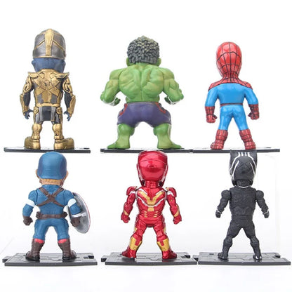 6pcs/set Ironman Spiderman Hulk Captain American Black Panther Thanos Action Figure Collection Model Toys Ornament