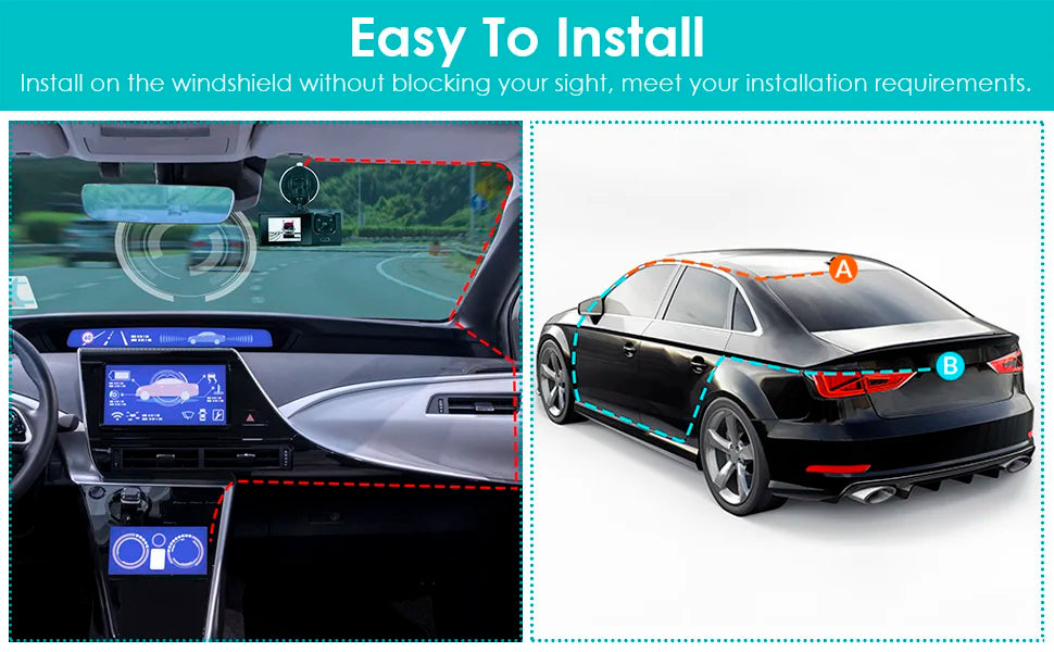 Wifi 3 Channel Dash Cam Night Vision Loop Recording & 2" IPS Screen 1080P 2/3Camera DVR Recorder, Video Recorder, Vehicle DVR