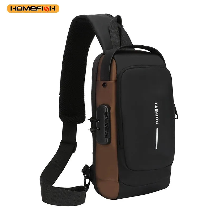 Homefish New Men's Anti Theft Chest Pack with USB Charging for Short Distance School Gym