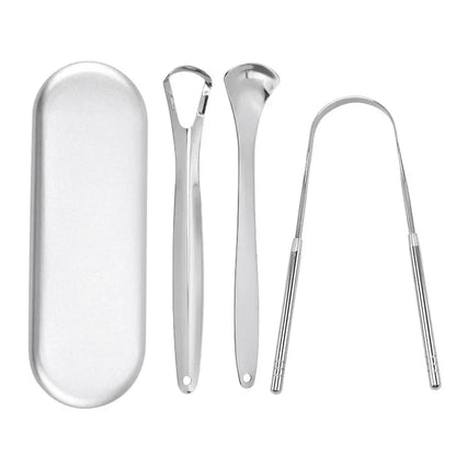 Premium 1pcs/3pcs Metal Tongue Scraper Cleaner for Adults & Kids Portable Stainless Steel Tongue Scrapers Brushes for Removing
