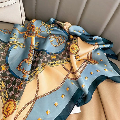 70x70cm Fashionable Korean Style Silk Square Scarf Satin Print Hairband Necktie Hair Accessory Headscarf Versatile Wrap Scarf
