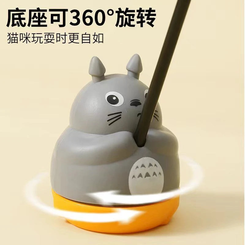 Rotating Base Cat Teaser Wand Long Steel Wire Feather Cat Toy Interactive Stress Relief Play Toy for Kitten Indoor Exercise