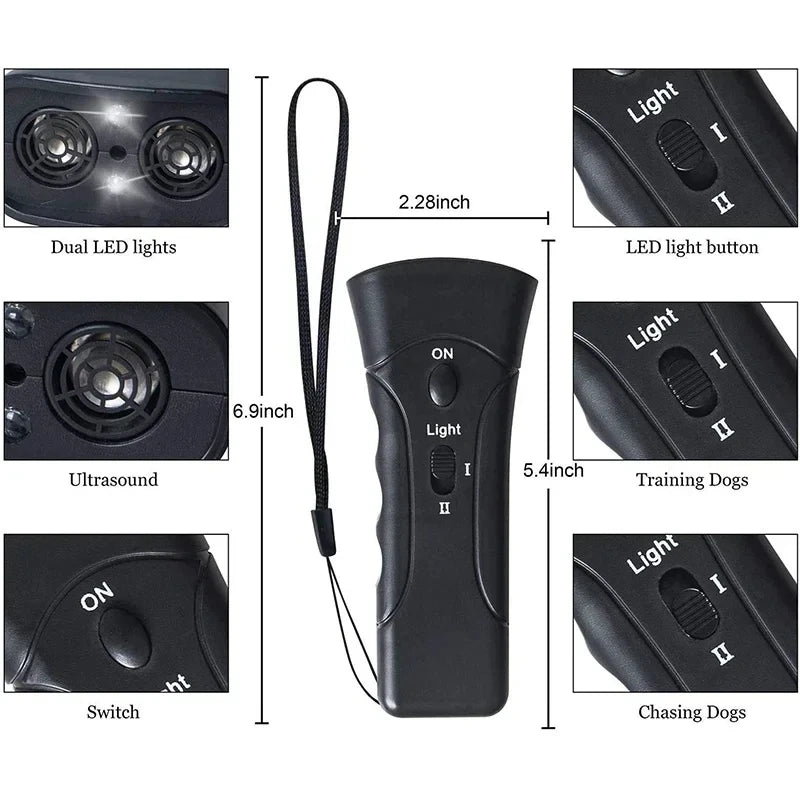 Ultrasonic Dog Bark Deterrent Trainer with LED Light for Pet Training Stop Bark Control Device