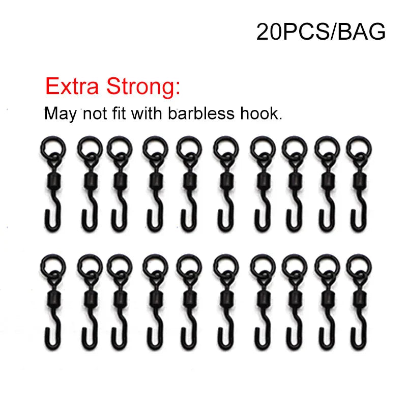 20pcs Carp Fishing Tackle Extra Strong Spinner Swivel  Quick Change Swivels  Hair Chod Helicopter Ronnie Rig Accessories