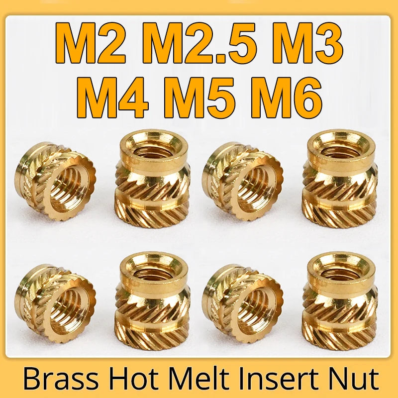 M2 M2.5 M3 M4 M5 M6 M8 Brass Hot Melt Insert Knurled Nut Thread Heat Molding Double Twill Injection Embedment Nut For 3D Printer