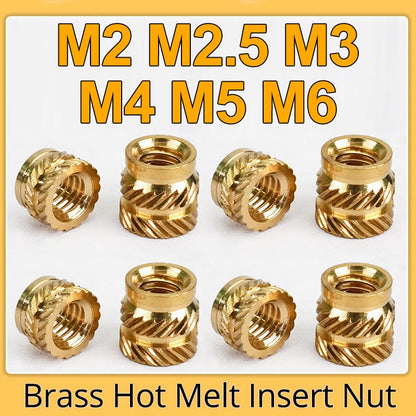 M2 M2.5 M3 M4 M5 M6 M8 Brass Hot Melt Insert Knurled Nut Thread Heat Molding Double Twill Injection Embedment Nut For 3D Printer