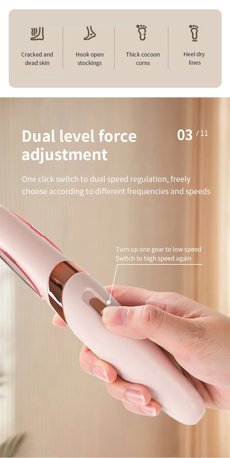 HOMEFISH Electric Foot Grinder Automatic Foot Callus Rubbing Pedicure Dead Skin Callus Remover for Foot Rechargeable Foot Beauty
