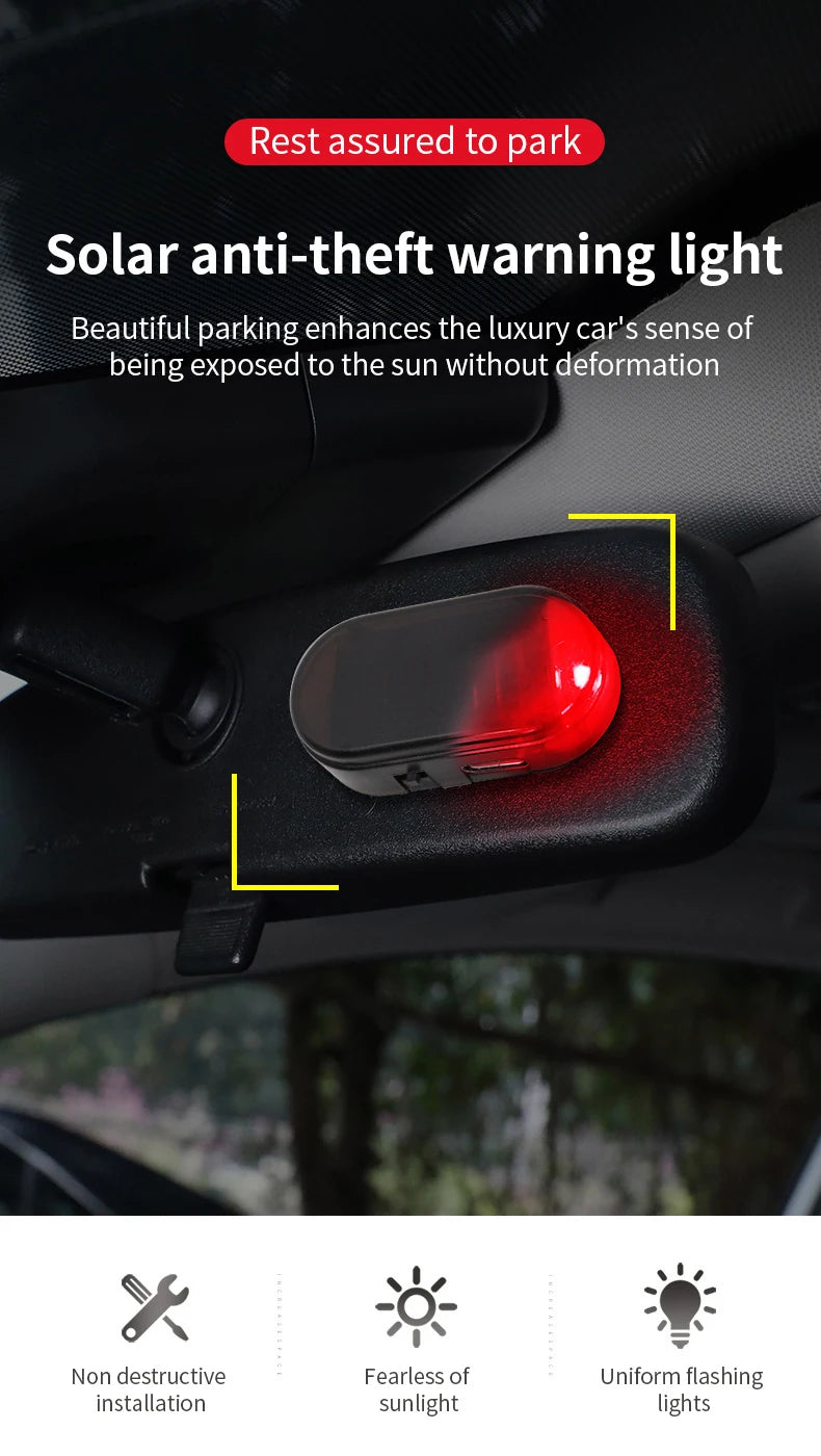 1pc Car Fake Security Light Solar Powered Simulated Dummy Alarm Wireless Warning Anti-Theft Caution Lamp LED Flashing Lights