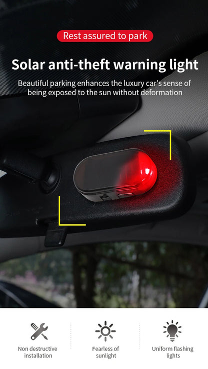 1pc Car Fake Security Light Solar Powered Simulated Dummy Alarm Wireless Warning Anti-Theft Caution Lamp LED Flashing Lights