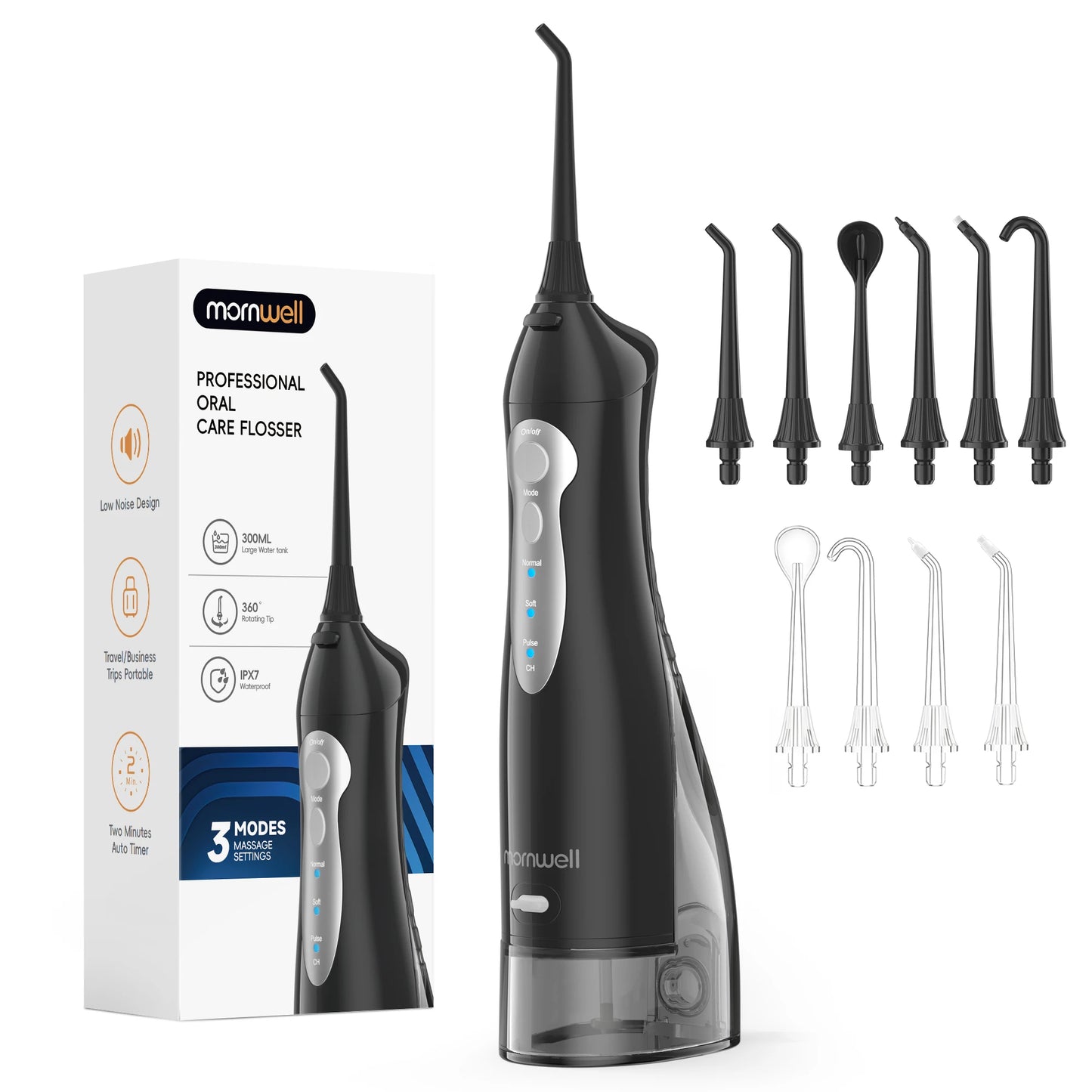 D52 Portable Cordless Water Flosser USB Rechargeable Water Jet Floss Tooth Pick 6 Jet Tip 300ml 3 Modes Teeth Clean for Travel