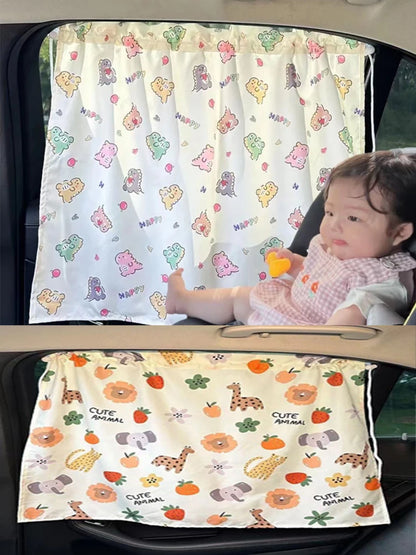 Suction Cup Curtain In The Car Window Sunshade Cover Cartoon Universal Side Window Sunshade UV Protection For Kid Baby Children