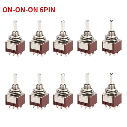 DAIERBUMP 10PCS Locking Toggle Switch ON ON 3 Position DPDT 6MM Guitar Mini Rocker Toggle Switch for Car Motorcycle