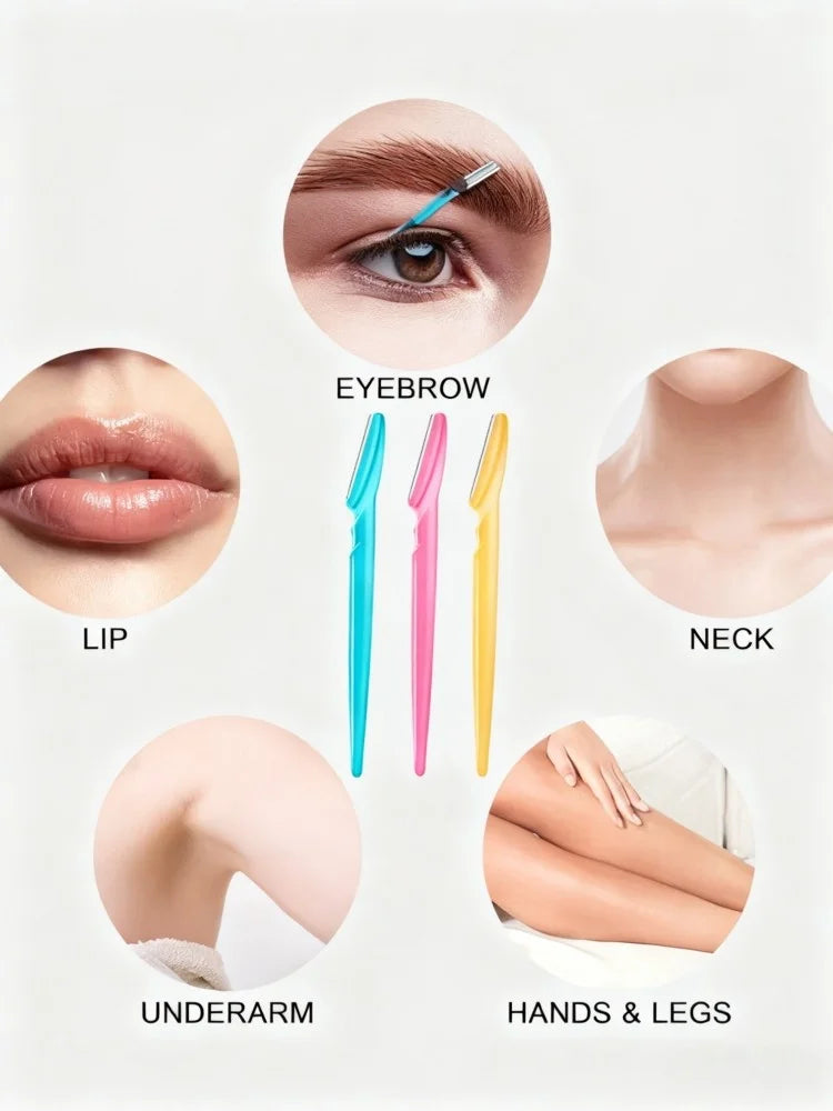 3Pcs Eyebrow Razor for Women, Safety Anti-Scratch Stainless Steel Blades, Precision Curved Blade for Eyebrow Shaping, Portable F