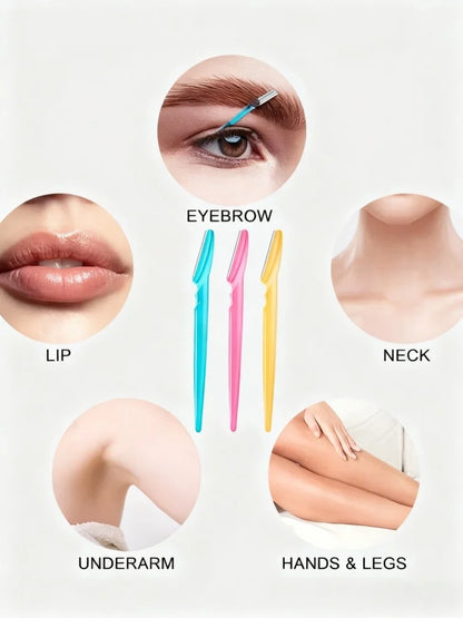 3Pcs Eyebrow Razor for Women, Safety Anti-Scratch Stainless Steel Blades, Precision Curved Blade for Eyebrow Shaping, Portable F