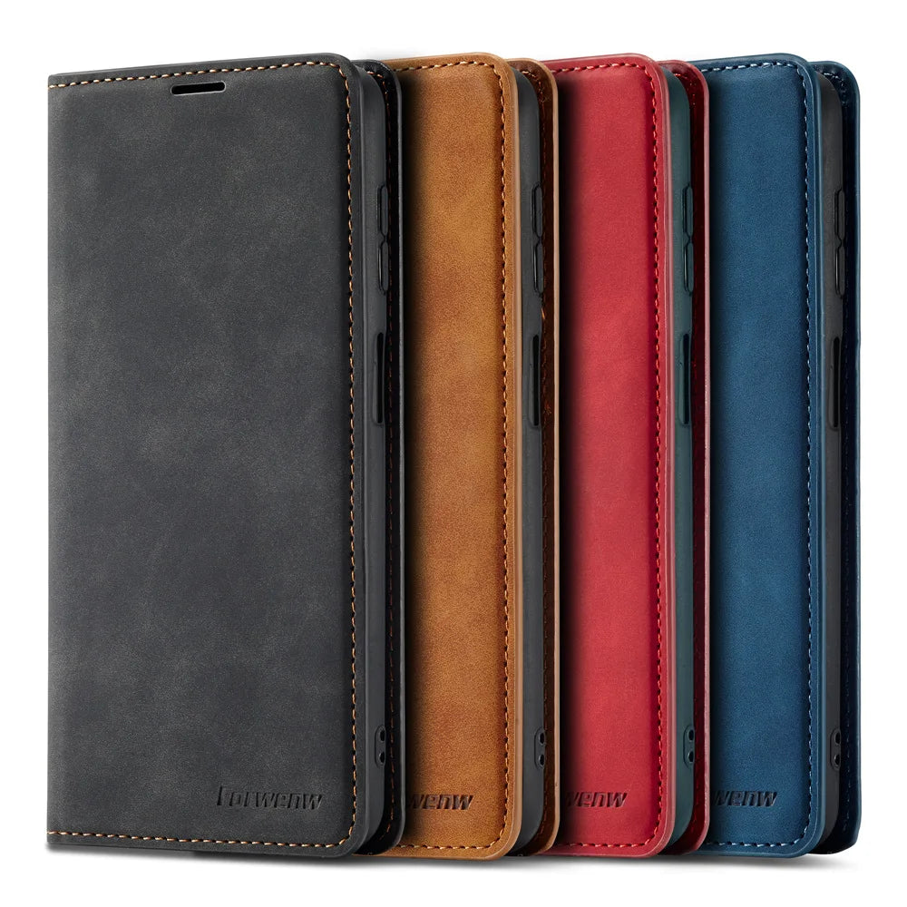 Leather Phone Case For Samsung S26 S25 edge S24 S23 FE S22 Ultra S21 S20 S10 Plus Note 20 10 9 Magntic Flip Card Wallet Cover