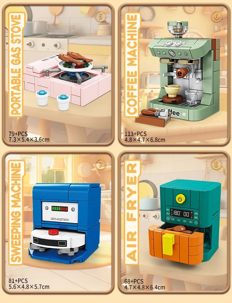 Pretend Play Home Appliance Building Blocks Kids Toys Birthday and Holiday Gift Mini Appliances Set Including Fan Computer Stove