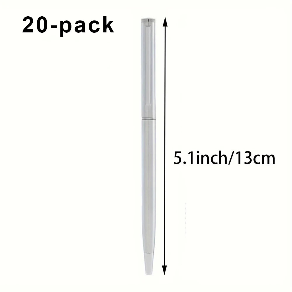 5/10/20Pcs Stainless Steel Ballpoint Pens, Silver Metal Medium Nib Smooth Twist Writing Pens for Office School