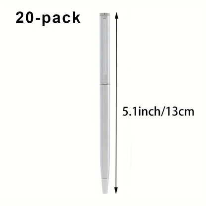 5/10/20Pcs Stainless Steel Ballpoint Pens, Silver Metal Medium Nib Smooth Twist Writing Pens for Office School