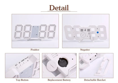 Table 3D LED Digital Alarm Clock Wall Clock Time/Date/Temperature for Home Kitchen Offices Clock Decoration Garden Clocks