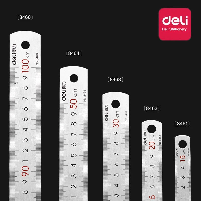 Deli Stainless Steel Ruler for Students And Woodworkers Straight Edge Measuring Tool for Drawing And Drafting 15/20/30/50cm