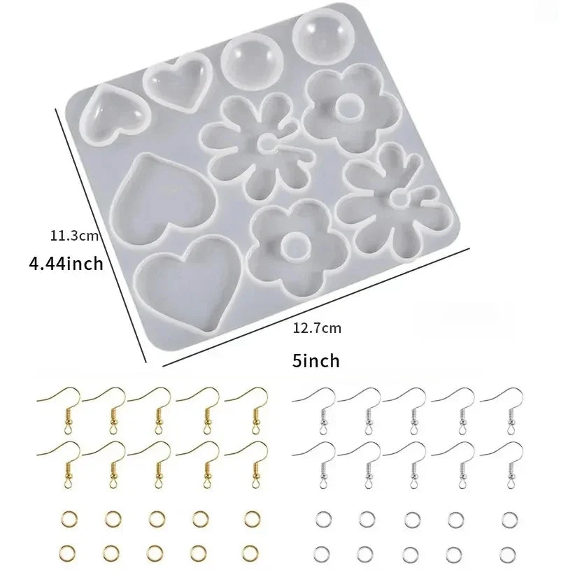 DIY Earrings Epoxy Resin Mold Set Geometric Pendants Necklaces Jewelry Making Silicone Craft Molds With Hooks Art Supplies