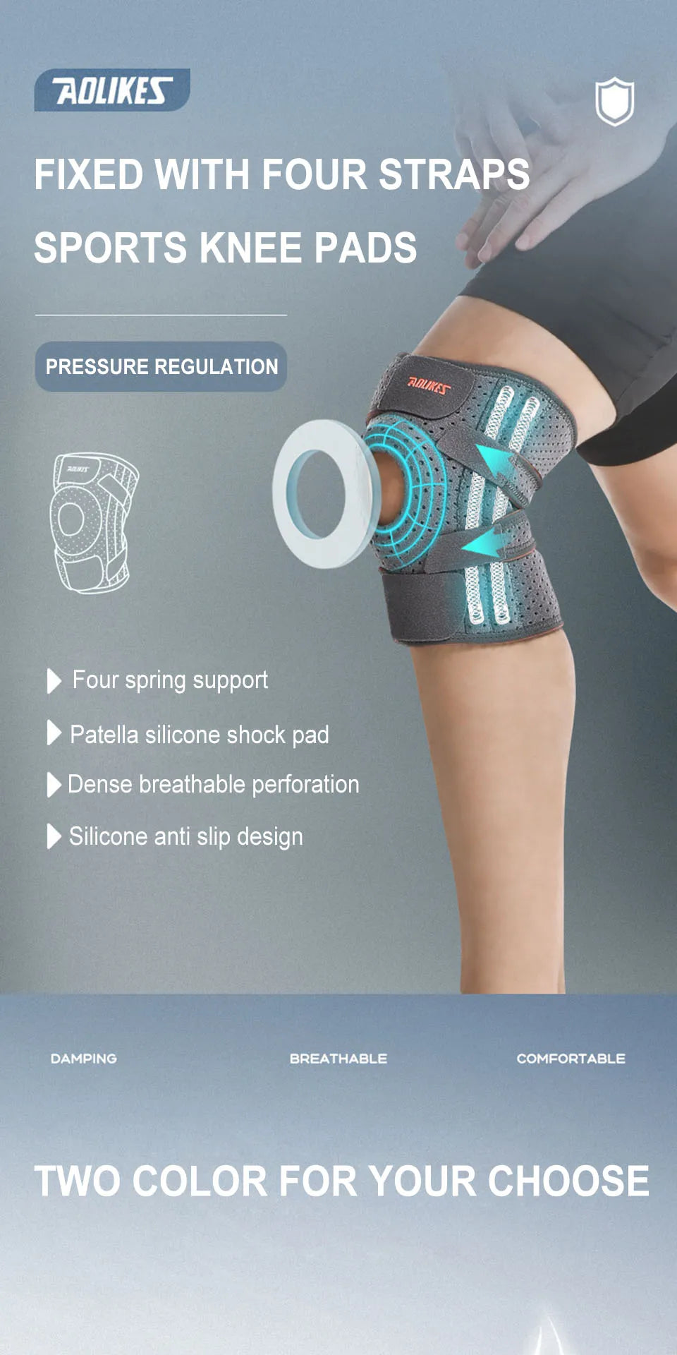 AOLIKES 1PCS NEW Knee Brace with Side Stabilizers & Patella Gel Pads,Knee Support for Cycling,Running,Climbing
