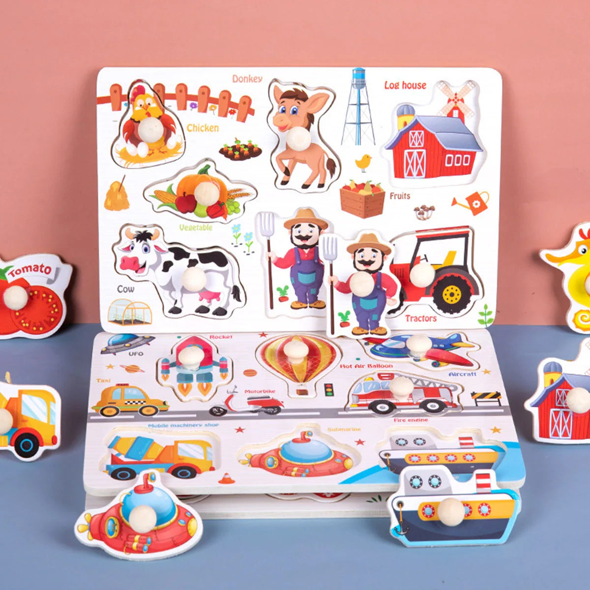 1pc Wooden Jigsaw Puzzle Kids Montessori Games Educational Toys for Children Animal Fruits Shapes Hand Grasp Board Wood Puzzles