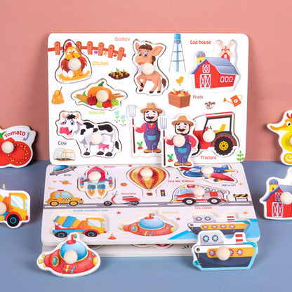 1pc Wooden Jigsaw Puzzle Kids Montessori Games Educational Toys for Children Animal Fruits Shapes Hand Grasp Board Wood Puzzles