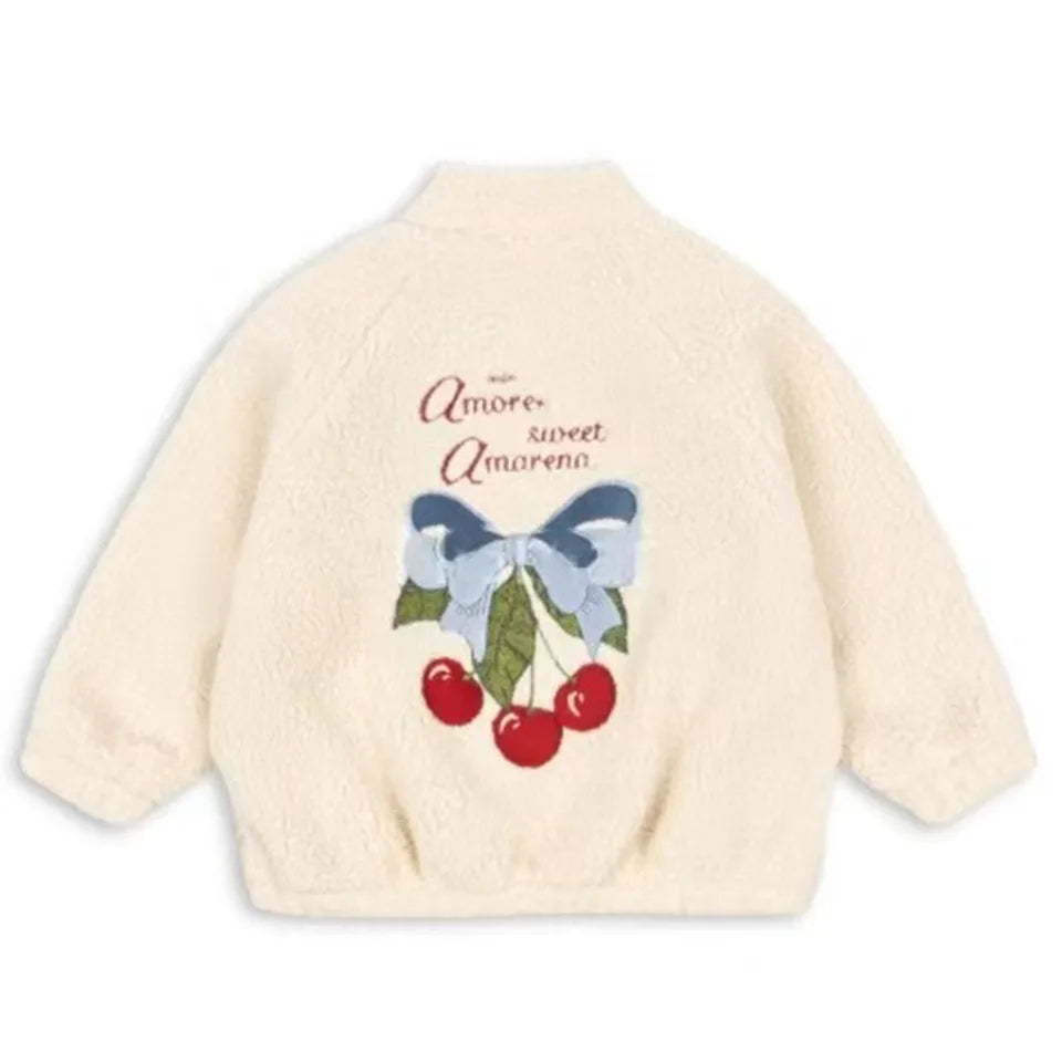 2026 KS Brand Winter Baby Girls Boys Lambswool Cherry Jackets Kids Clothes Boys Sequin Cartoon Outerwear Children's Coats 1-9Yrs