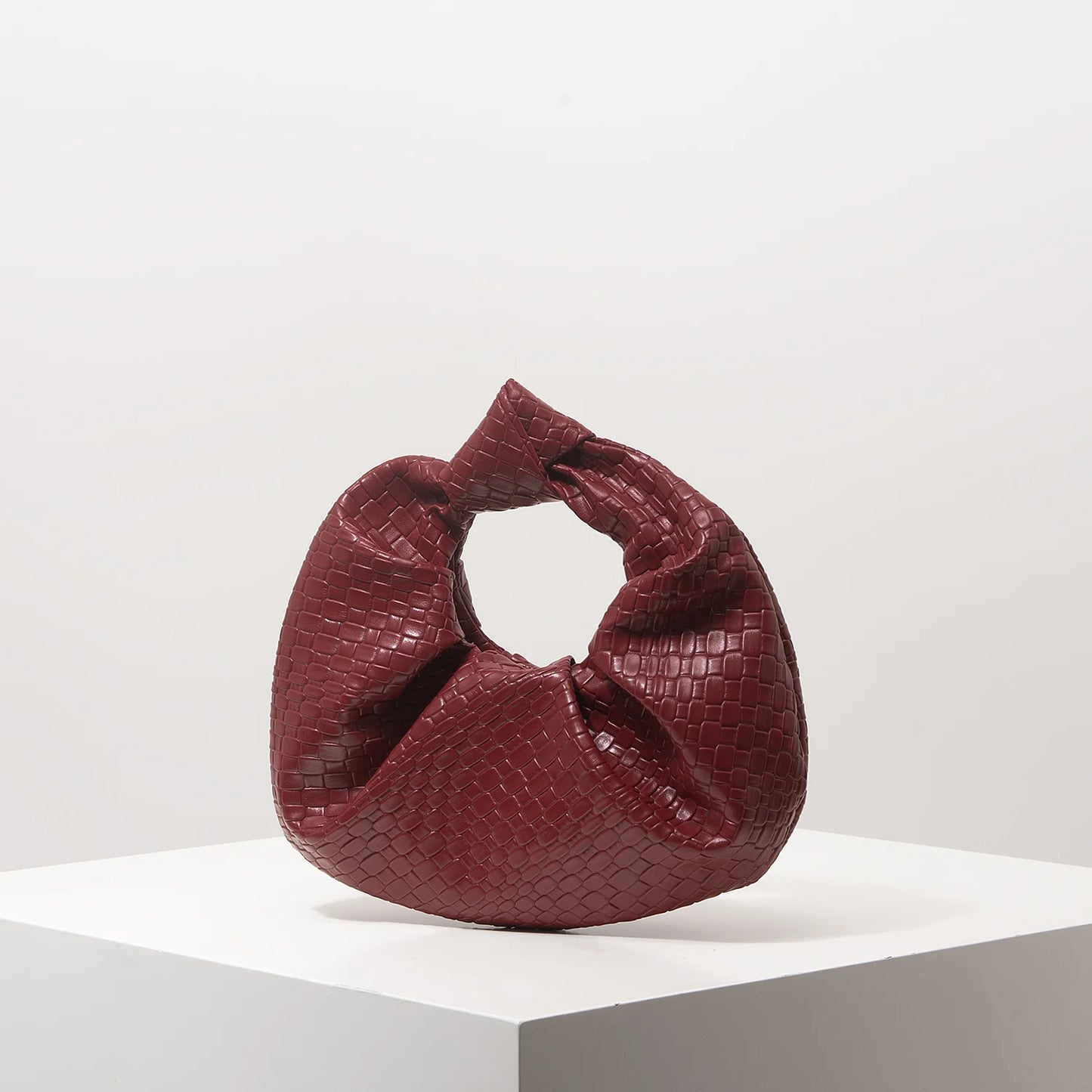 Vintage Faux Leather Woven Pattern Handbag, Knotted Crescent Bag, Pleated Cloud Bag, Women's Party Dress, Burgundy Wallet, Elegant Evening Bag (Random Pattern)