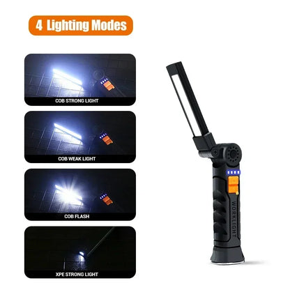 Portable COB LED Flashlight USB Rechargeable Work Light Magnetic Lanterna Hanging Lamp with Built-in Battery Camping Torch