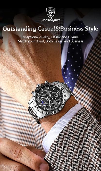 POEDAGAR Luxury Man Watch Waterproof Luminous Stainless Steel Quartz Men's Wristwatch Chronograph Military Watches For Men Reloj