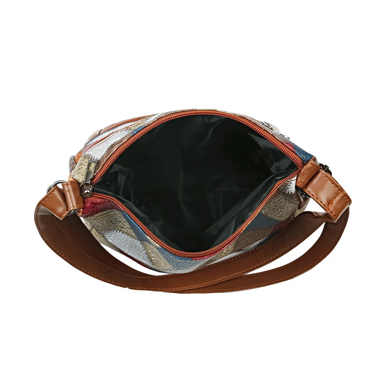 Women's  Crossbody Shoulder Bag, Lightweight Geometric Pattern, Multi-Layer Design, Secure Zipper Closure, Colorful Accessories