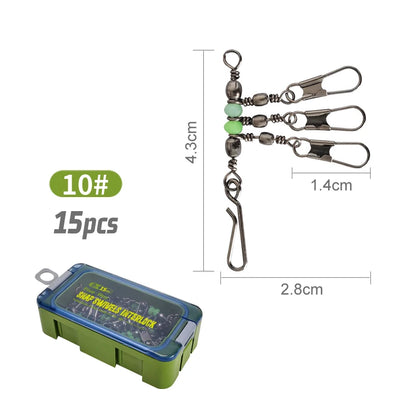 New Luminous Squid Jig Lure Swivels Fishing Bearing Rolling Swivel Solid Ring Fishing Connector With Interlock Snap Accessories