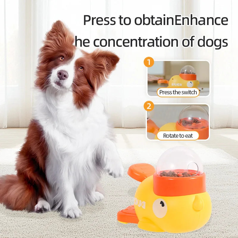 Pet cat and dog toy, little yellow duck pattern, pet intelligence, self-entertainment, food transmitter, leaky food toy