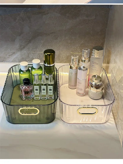 Rectangular Desktop Cosmetic Storage Drawer Stackable Green Box Acrylic Rack Sundries Snack Makeup Storage Basket Organizer