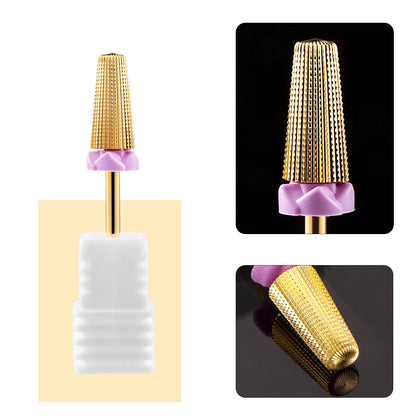 5 In 1 Tungsten Carbid Nail Drill Bits Milling Cutter For Remove Nail Polish UV Gel Tapered Safety End Cut Manicure Tools Golden